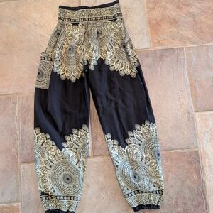Black and Gold Patterned Pants